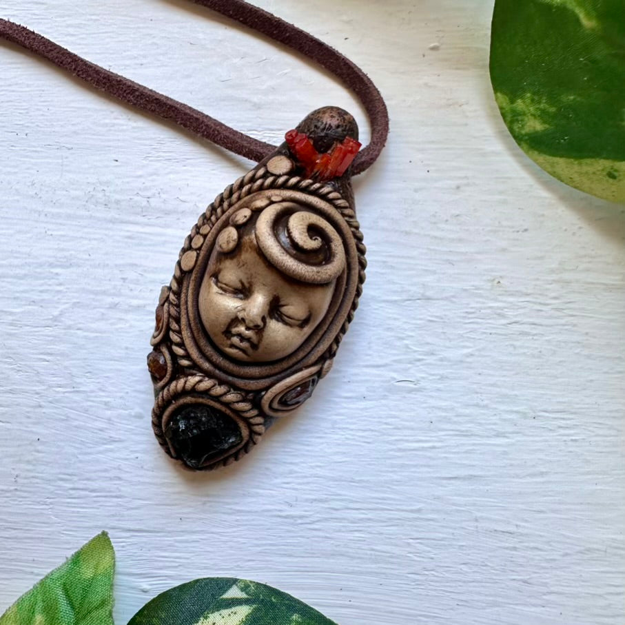 Moldavite Vanadinite and Hessonite Garnet Goddess Necklace - FairyGardenGlow