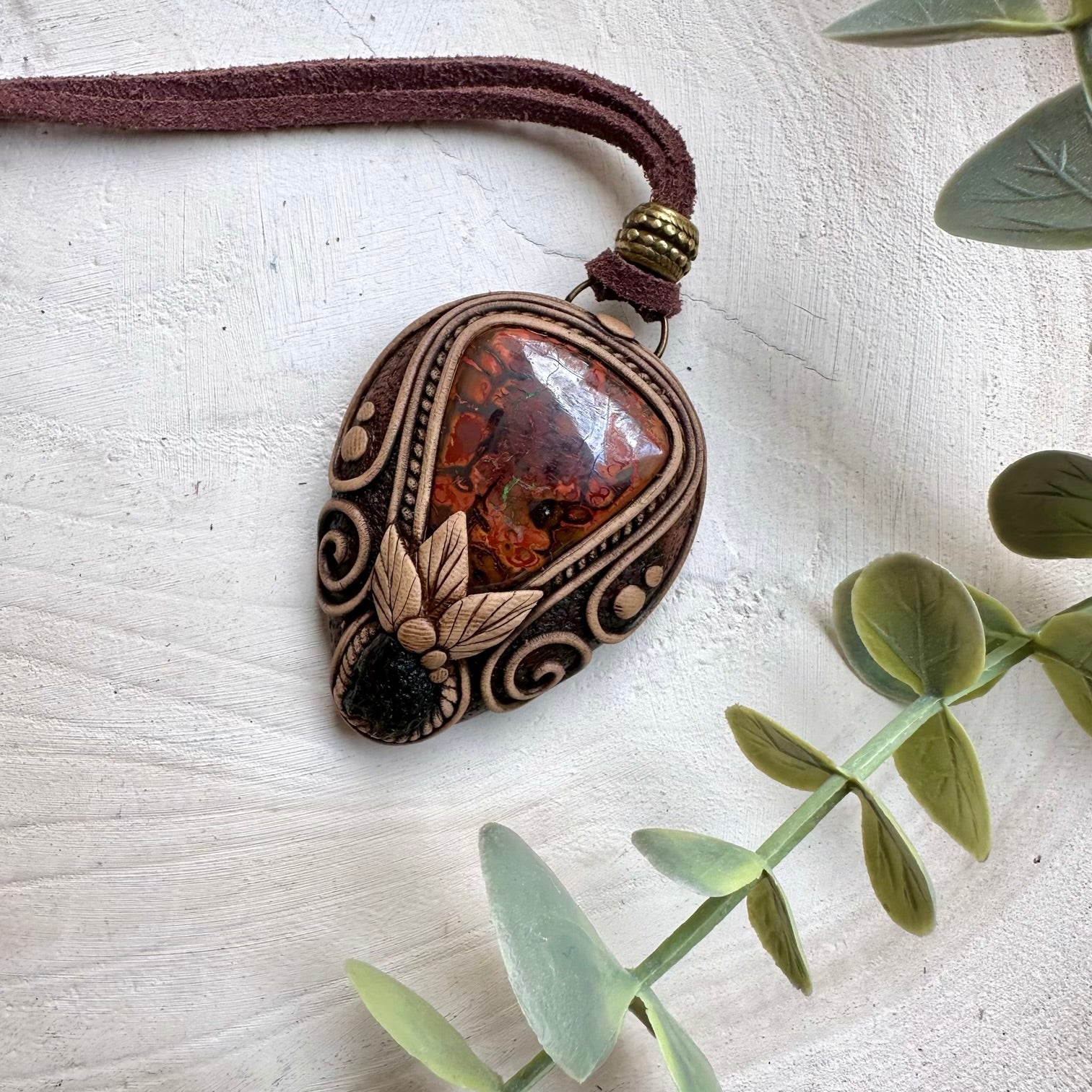 Boulder Opal and Moldavite Handmade Pendant Necklace