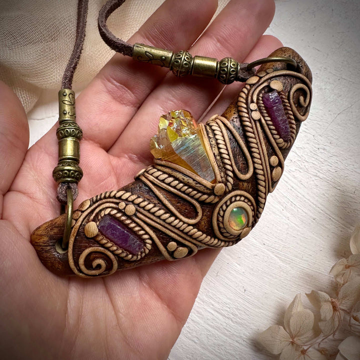 Sunset Aura Quartz Ethiopian Opal and Ruby Statement Necklace - FairyGardenGlow