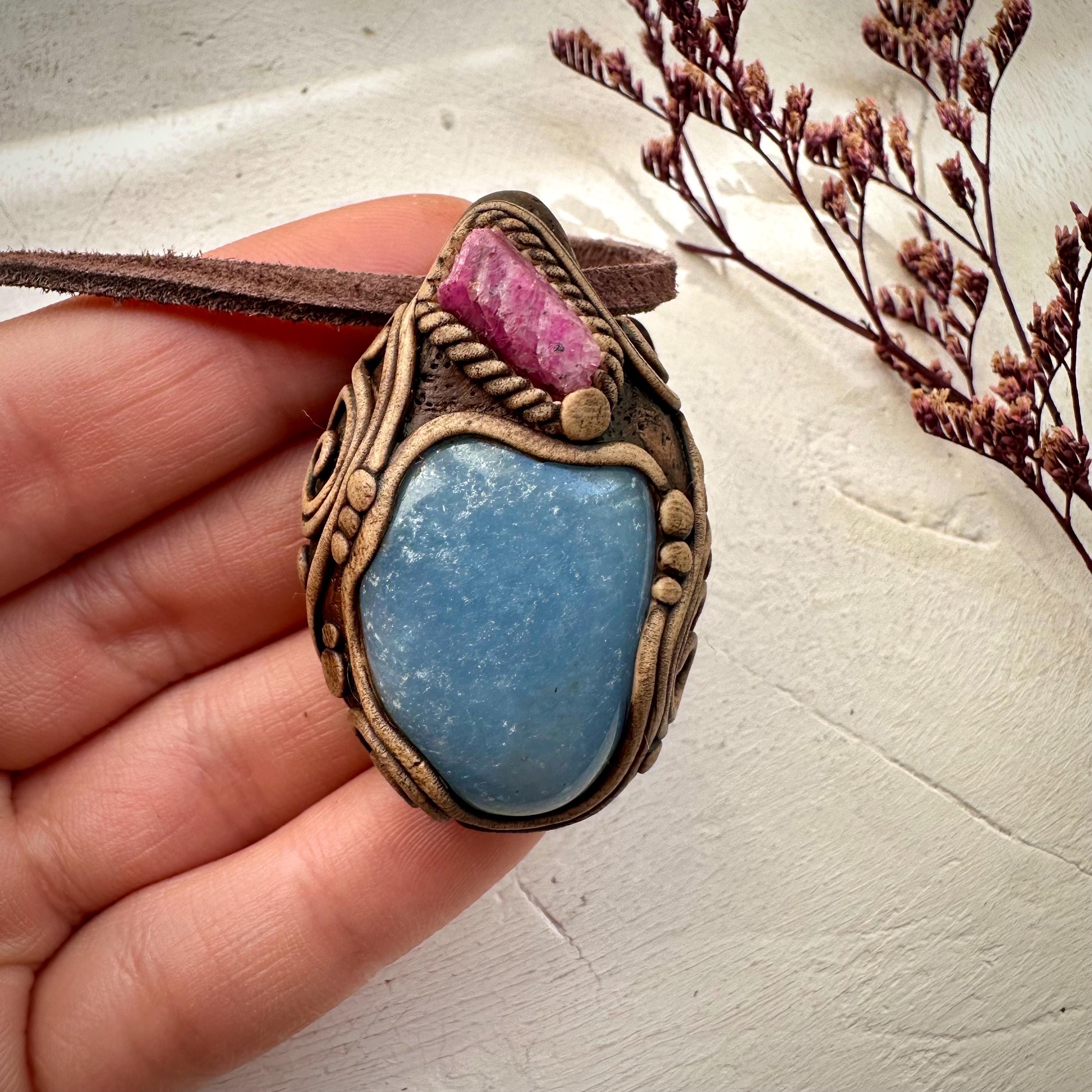 Angelite and Raw Ruby Necklace - FairyGardenGlow