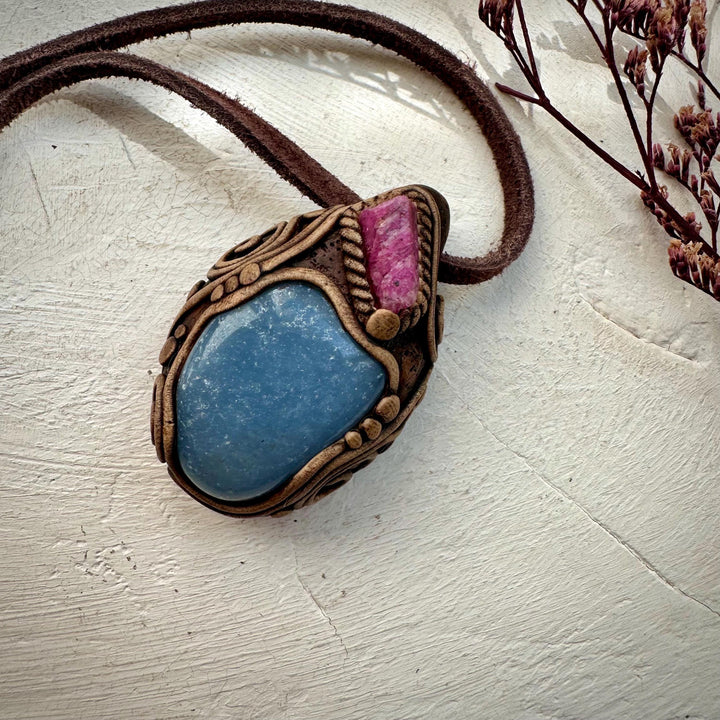 Angelite and Raw Ruby Necklace - FairyGardenGlow