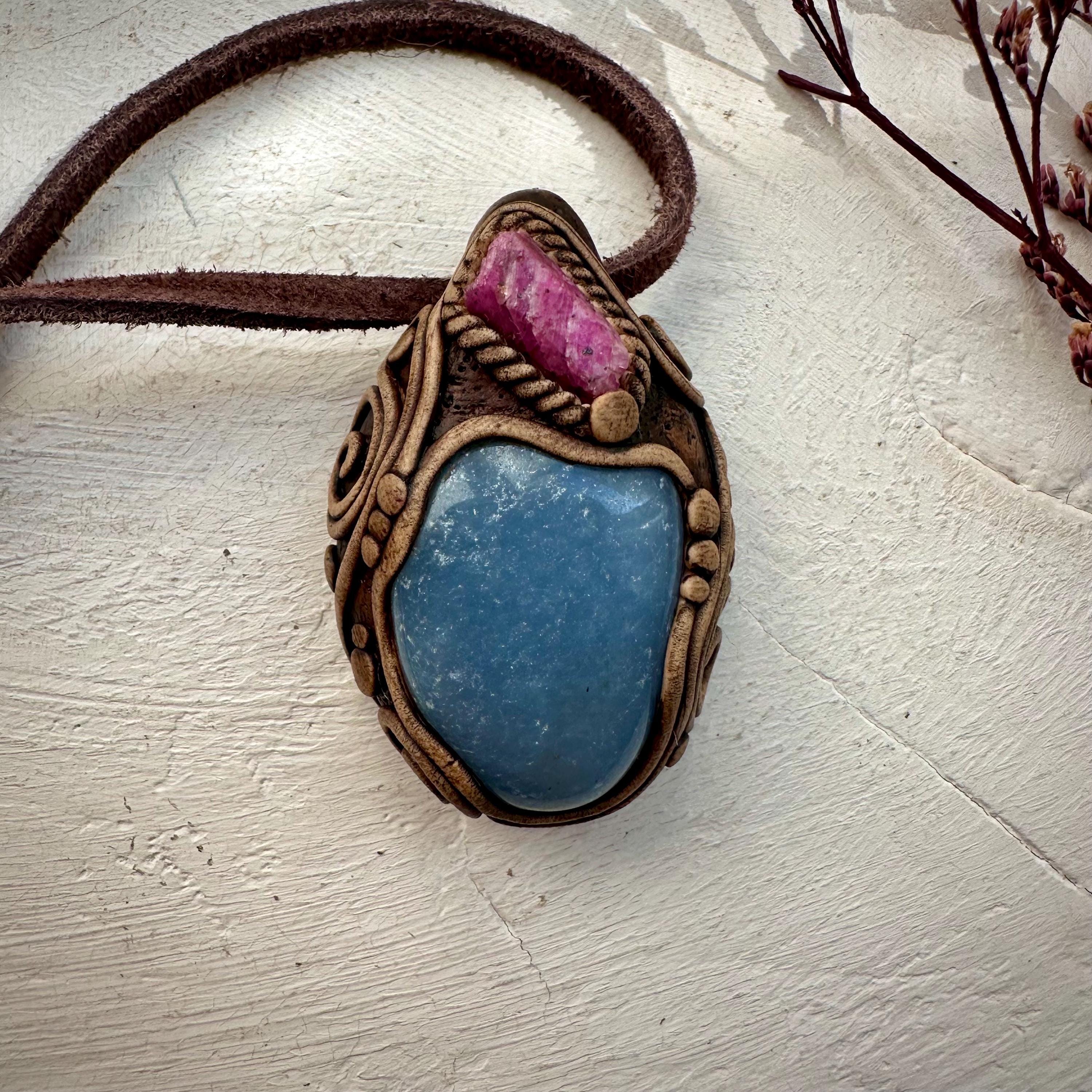 Angelite and Raw Ruby Necklace - FairyGardenGlow