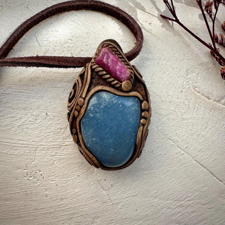 Angelite and Raw Ruby Necklace - FairyGardenGlow