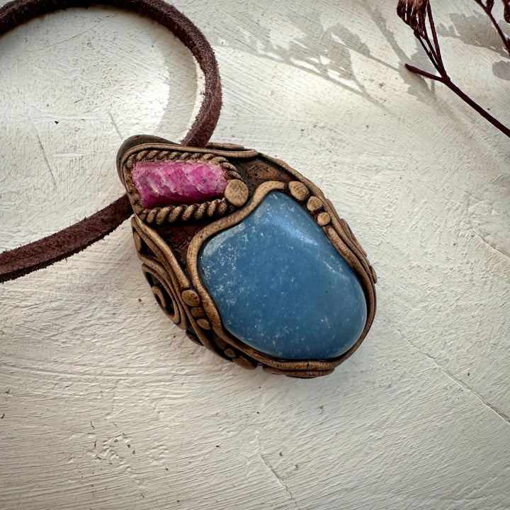 Angelite and Raw Ruby Necklace - FairyGardenGlow