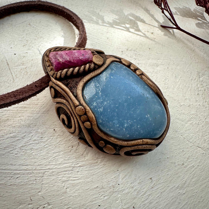 Angelite and Raw Ruby Necklace - FairyGardenGlow