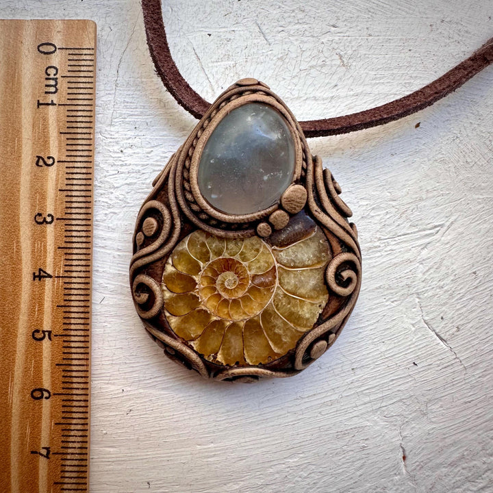 Ammonite and Celestite Pendant Necklace - FairyGardenGlow