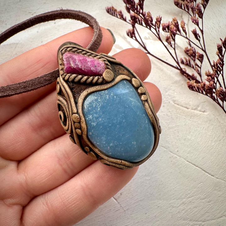 Angelite and Raw Ruby Necklace - FairyGardenGlow