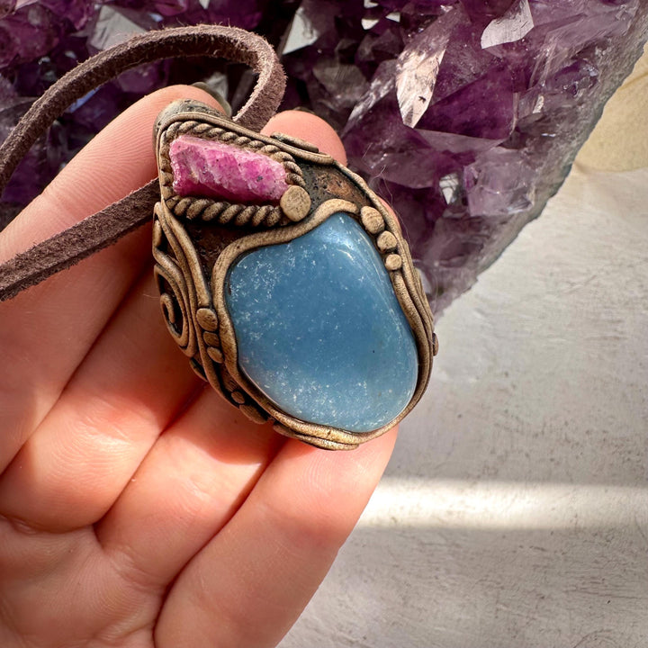 Angelite and Raw Ruby Necklace - FairyGardenGlow