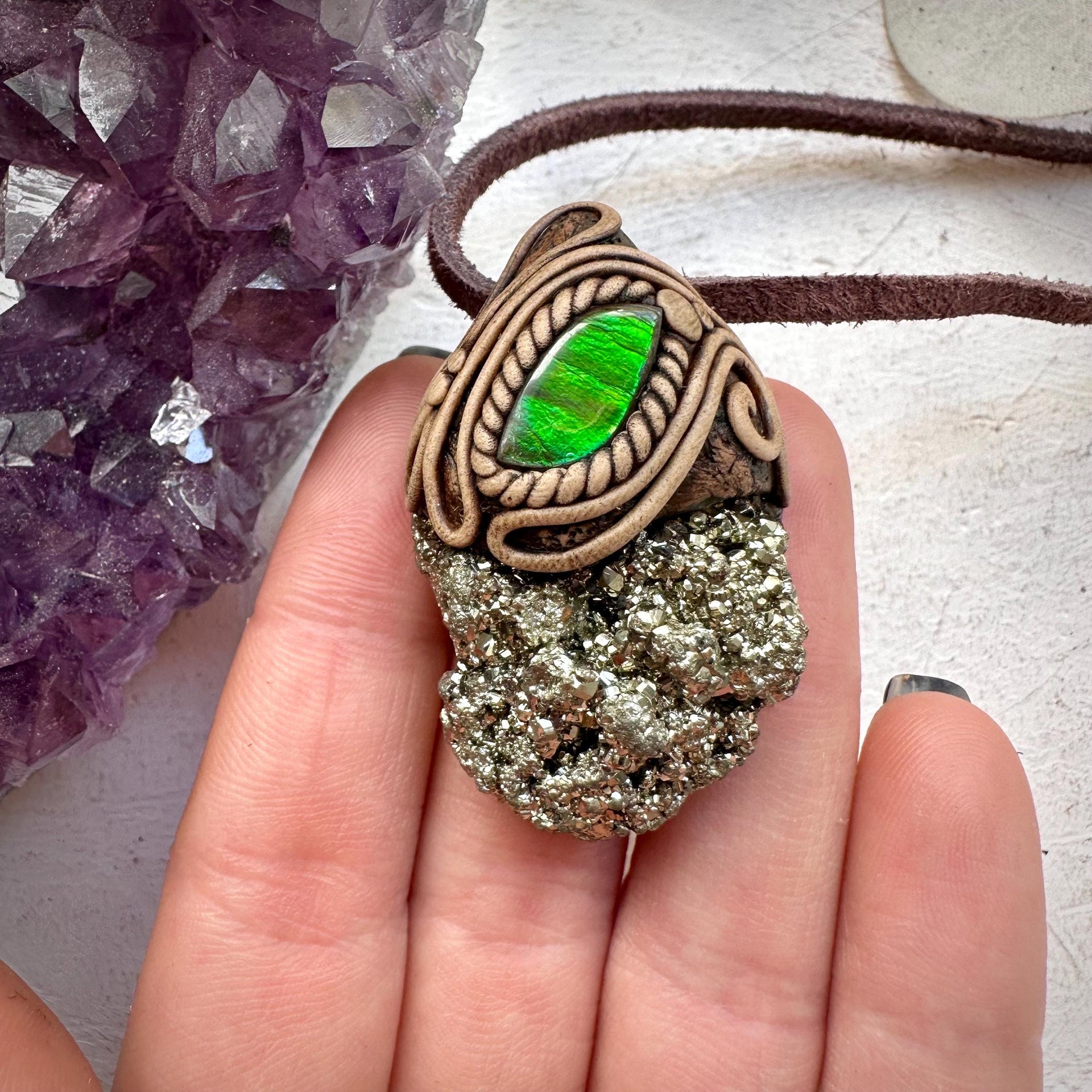 Pyrite and Ammolite Necklace - FairyGardenGlow