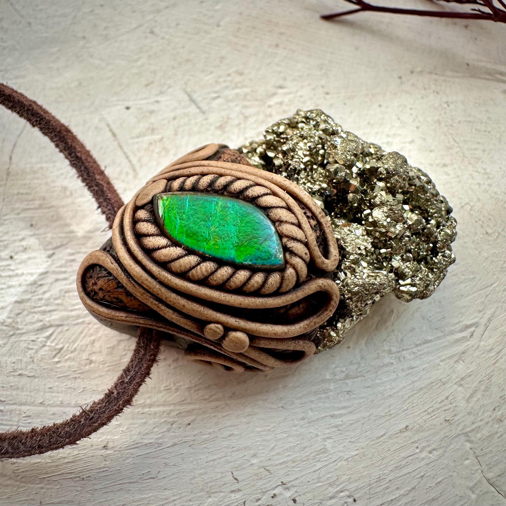 Pyrite and Ammolite Necklace - FairyGardenGlow
