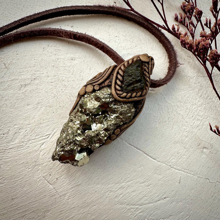 Pyrite and Moldavite Necklace - FairyGardenGlow