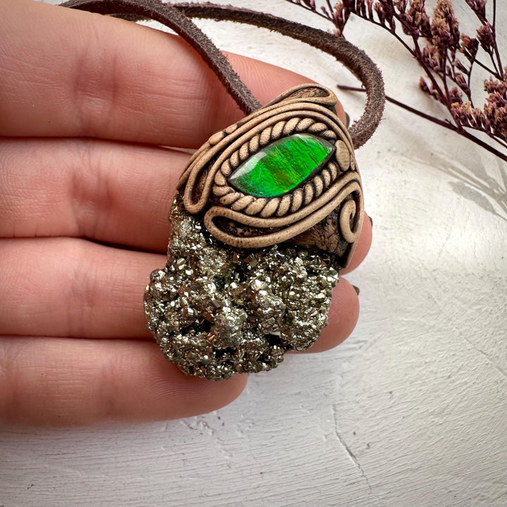 Pyrite and Ammolite Necklace - FairyGardenGlow