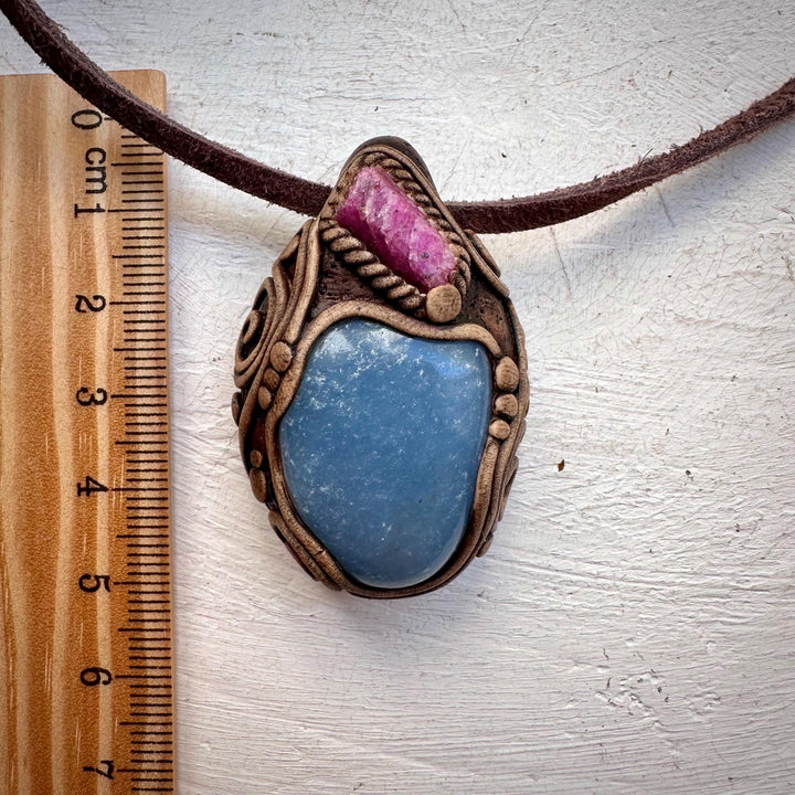 Angelite and Raw Ruby Necklace - FairyGardenGlow