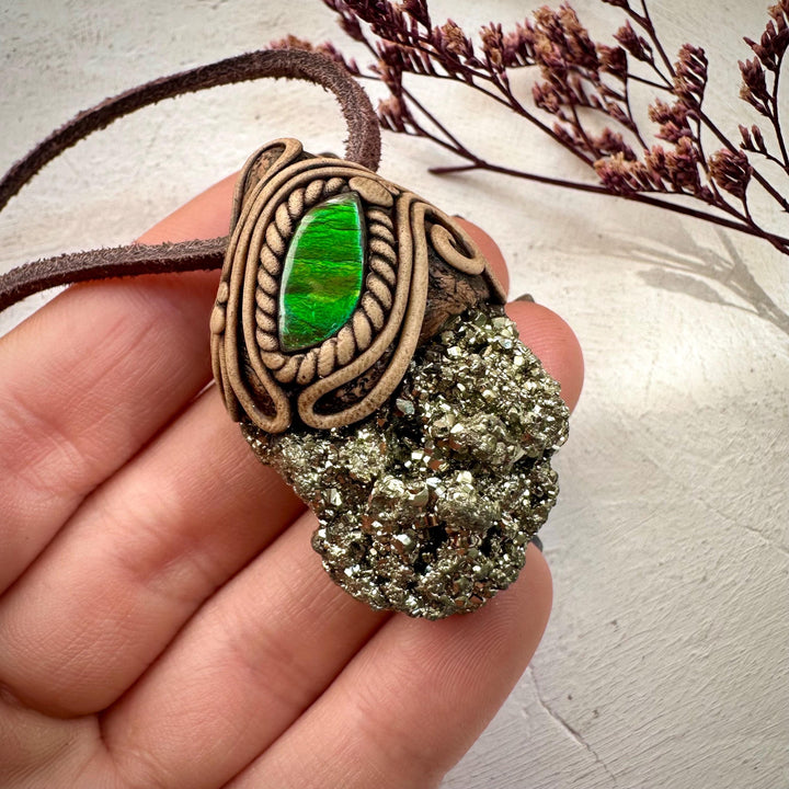 Pyrite and Ammolite Necklace - FairyGardenGlow