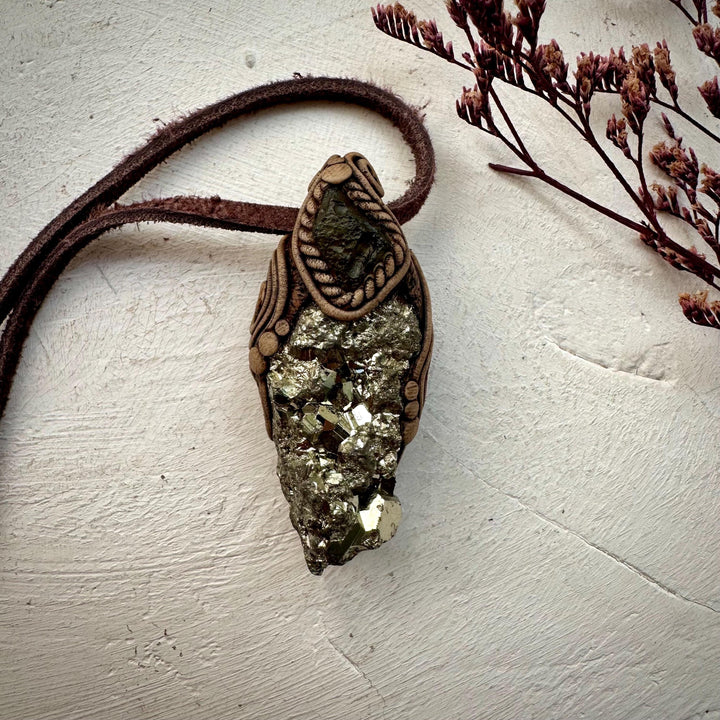 Pyrite and Moldavite Necklace - FairyGardenGlow