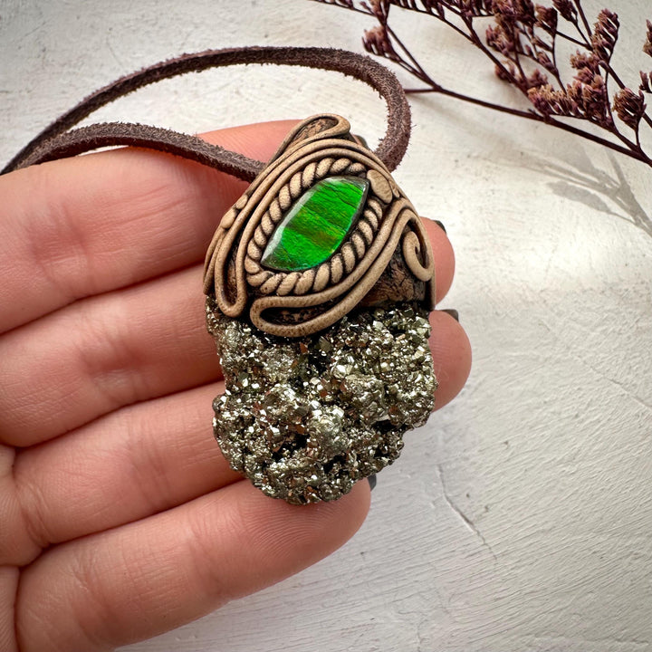 Pyrite and Ammolite Necklace - FairyGardenGlow