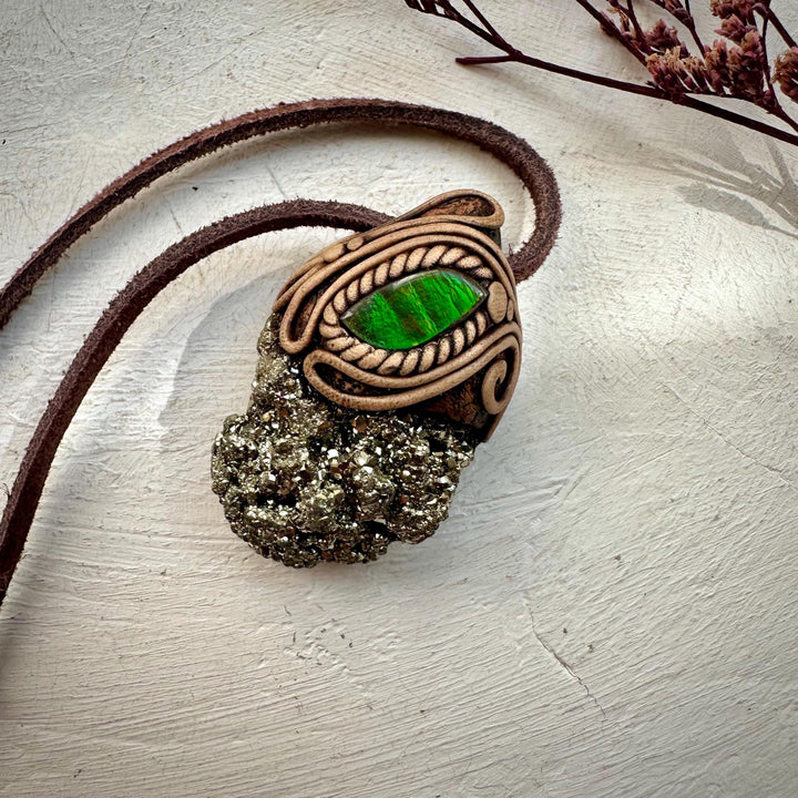 Pyrite and Ammolite Necklace - FairyGardenGlow