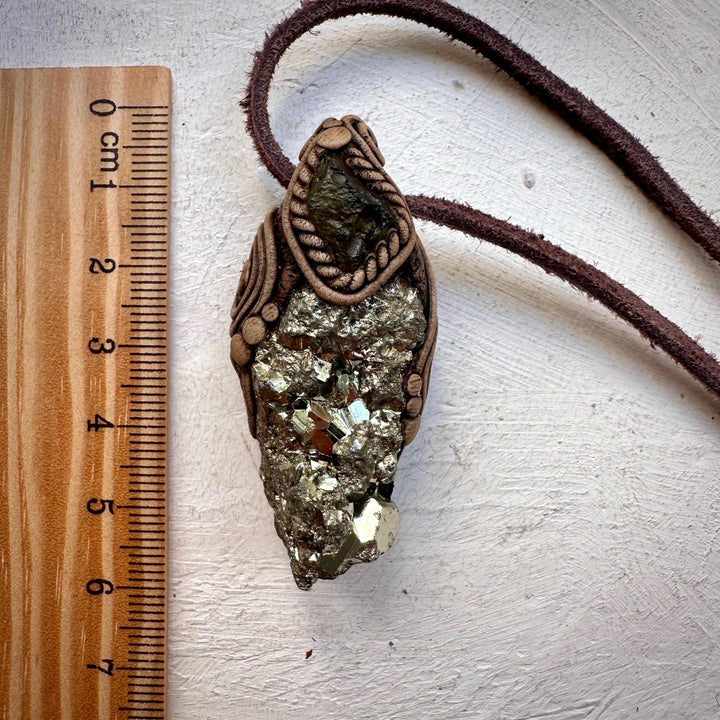 Pyrite and Moldavite Necklace - FairyGardenGlow