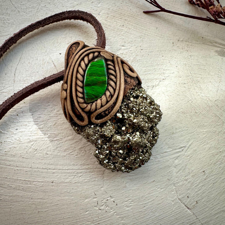 Pyrite and Ammolite Necklace - FairyGardenGlow