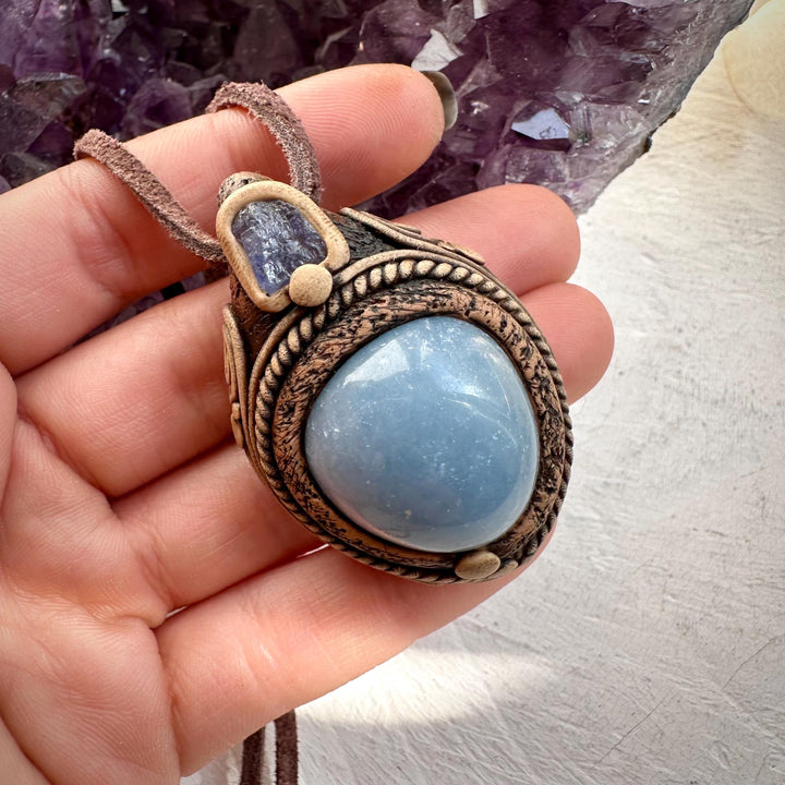 Angelite and Tanzanite Necklace - FairyGardenGlow