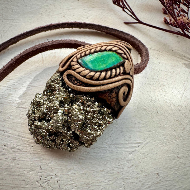 Pyrite and Ammolite Necklace - FairyGardenGlow