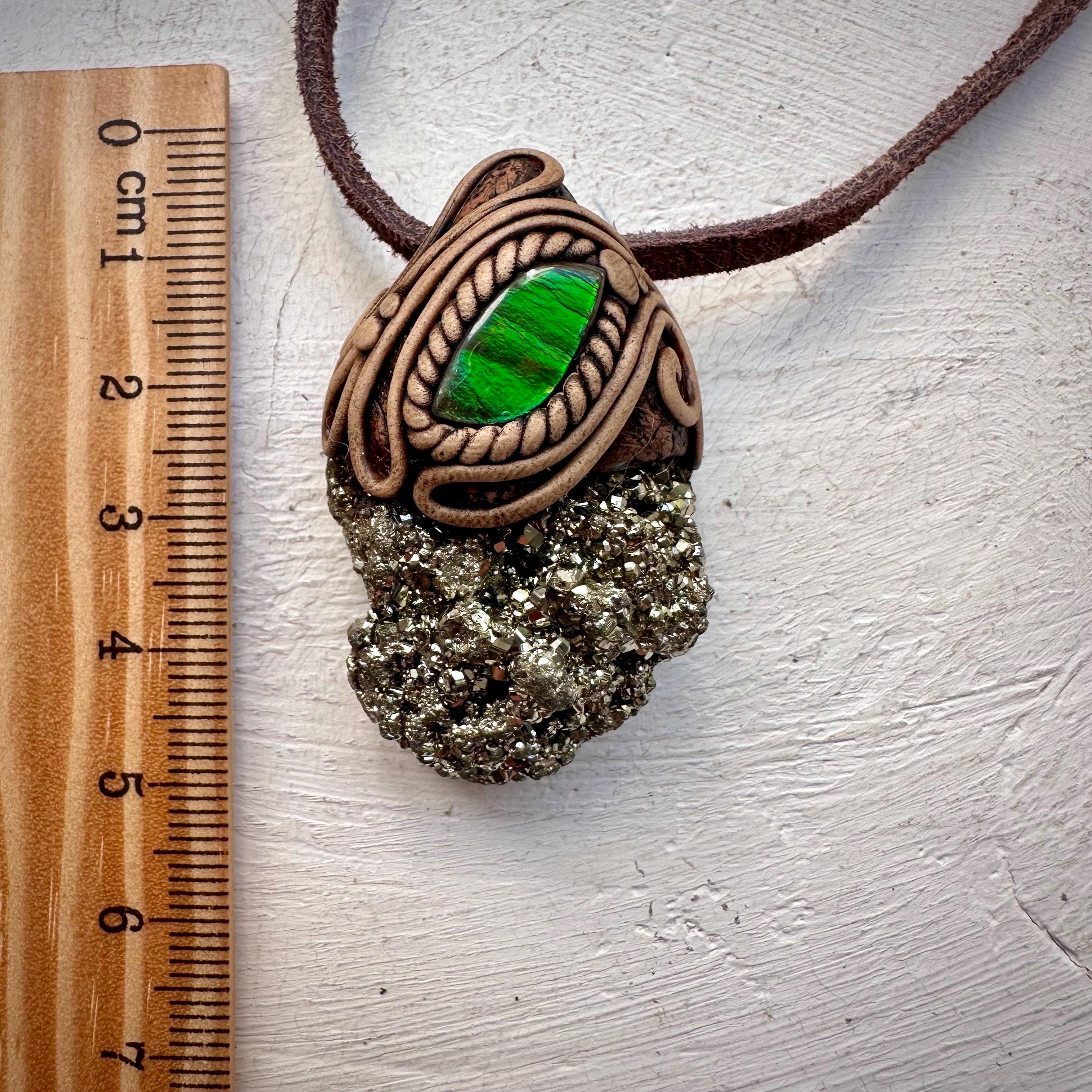 Pyrite and Ammolite Necklace - FairyGardenGlow
