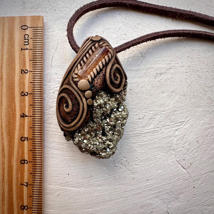 Pyrite and Imperial Topaz Pendant Necklace - FairyGardenGlow