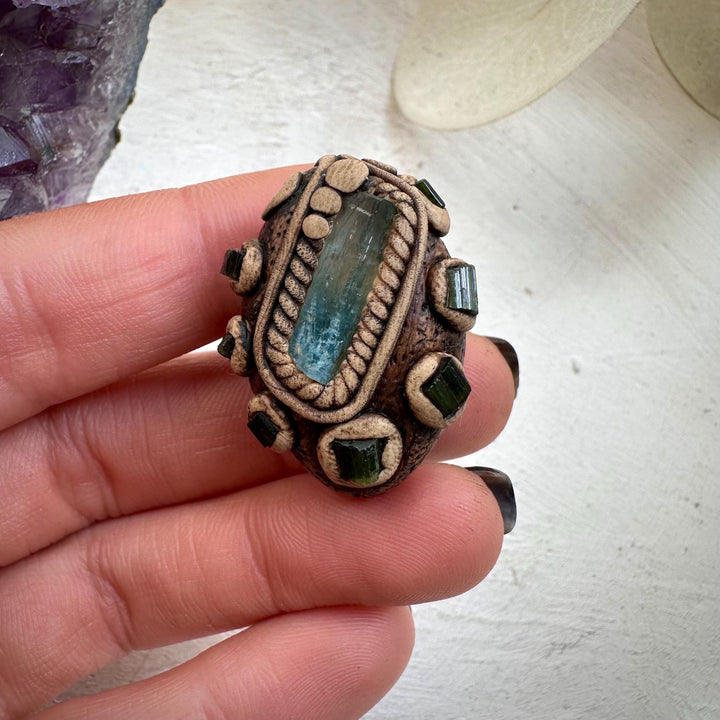 Aquamarine and Green Tourmaline Ring - FairyGardenGlow
