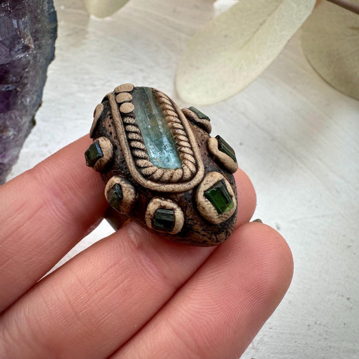 Aquamarine and Green Tourmaline Ring - FairyGardenGlow