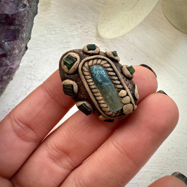 Aquamarine and Green Tourmaline Ring - FairyGardenGlow