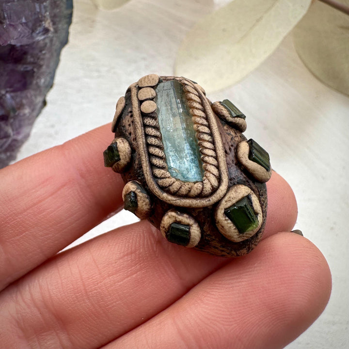 Aquamarine and Green Tourmaline Ring - FairyGardenGlow