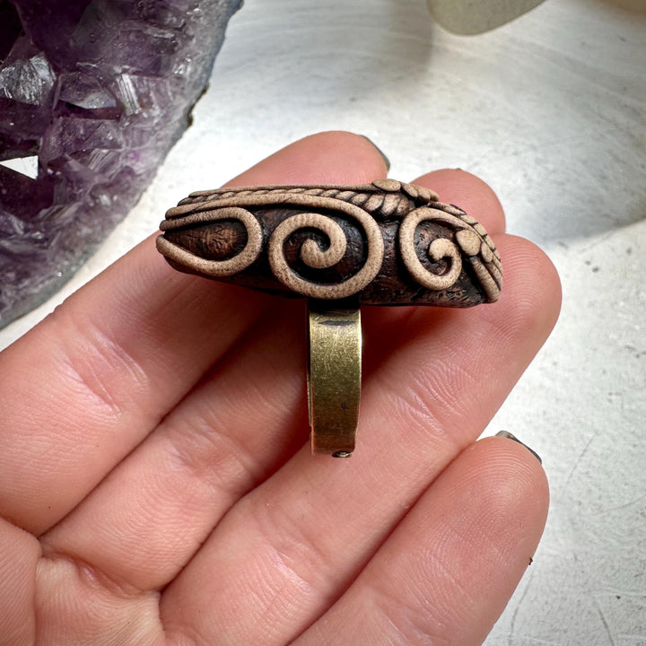Rhodochrosite and Moldavite Ring - FairyGardenGlow