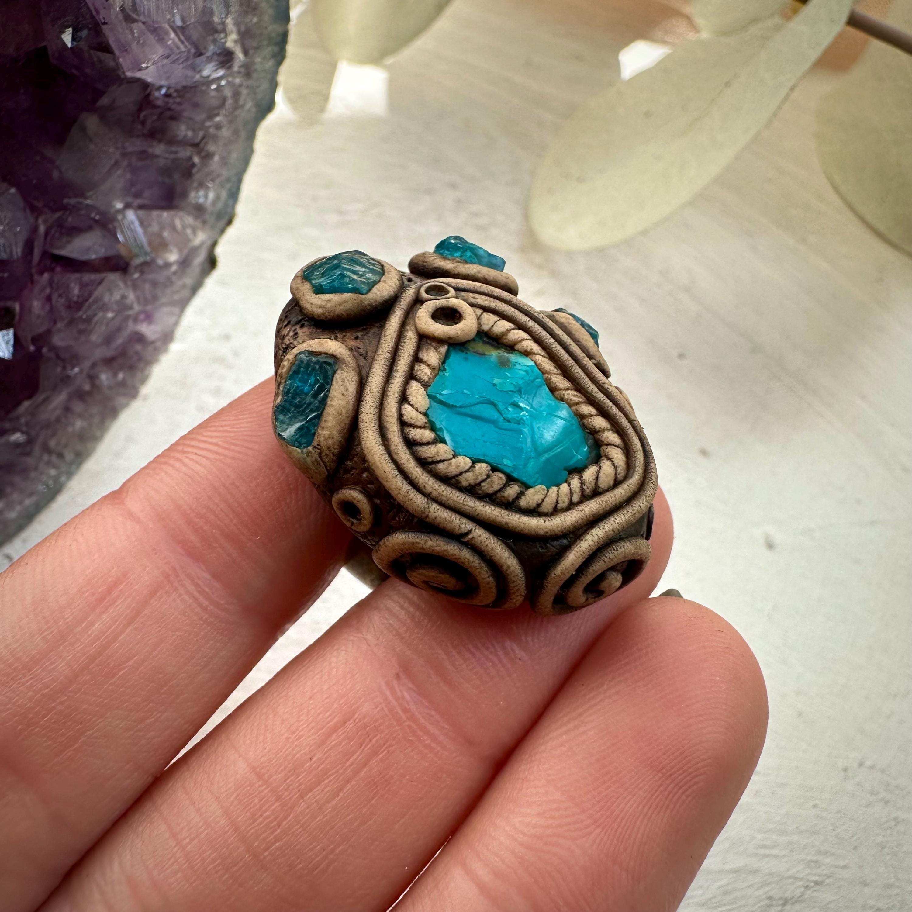 Raw Chrysocolla and Blue Apatite Ring - FairyGardenGlow