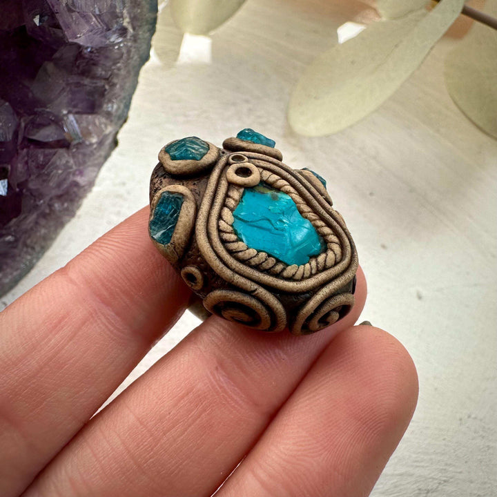 Raw Chrysocolla and Blue Apatite Ring - FairyGardenGlow