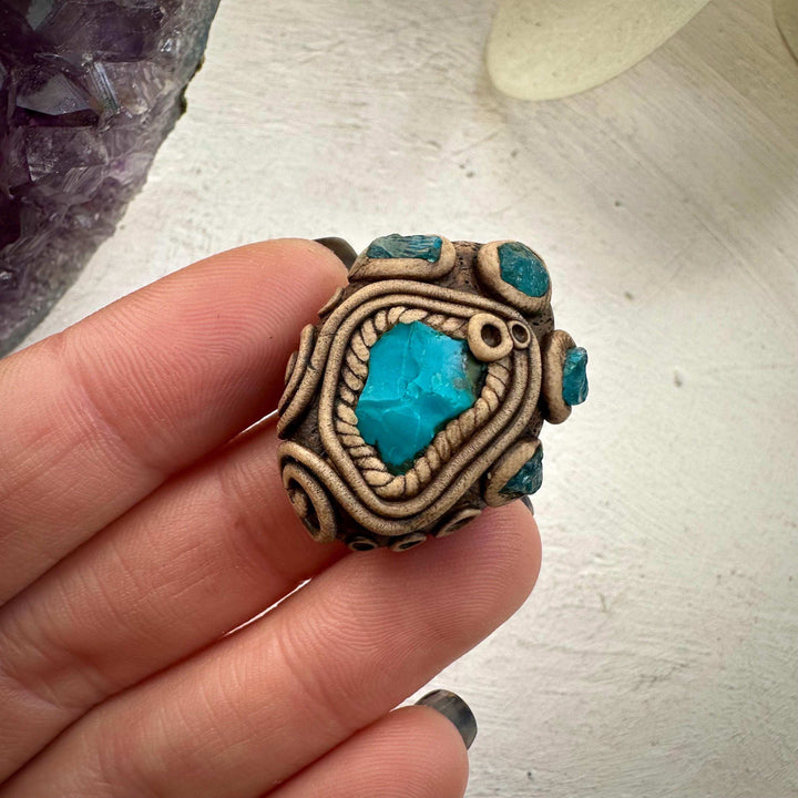 Raw Chrysocolla and Blue Apatite Ring - FairyGardenGlow