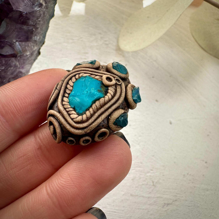 Raw Chrysocolla and Blue Apatite Ring - FairyGardenGlow
