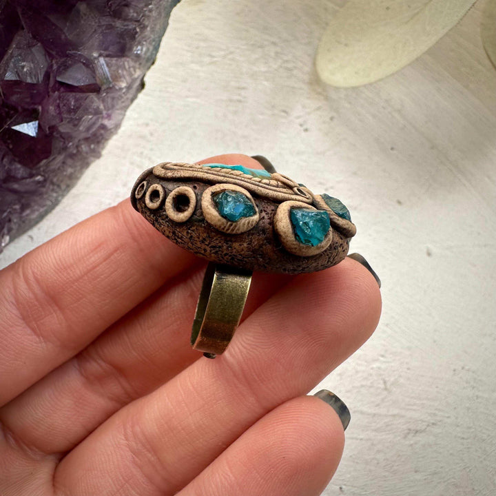 Raw Chrysocolla and Blue Apatite Ring - FairyGardenGlow