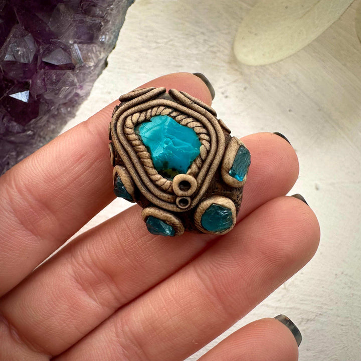 Raw Chrysocolla and Blue Apatite Ring - FairyGardenGlow