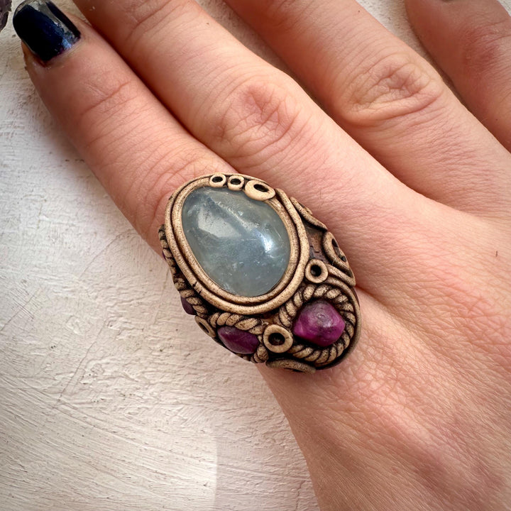 Celestite and Ruby Ring - FairyGardenGlow