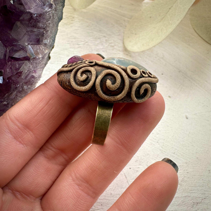 Celestite and Ruby Ring - FairyGardenGlow