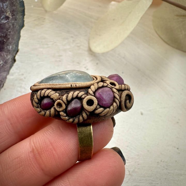 Celestite and Ruby Ring - FairyGardenGlow