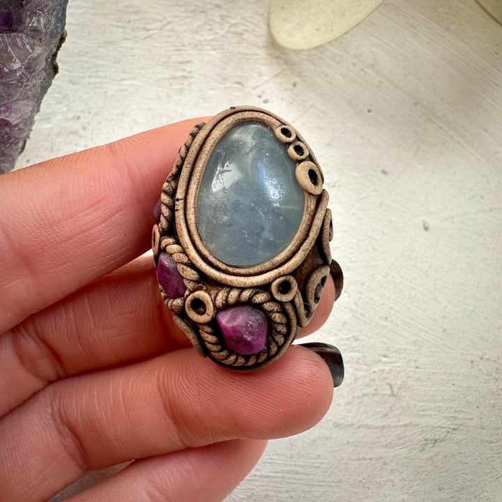 Celestite and Ruby Ring - FairyGardenGlow