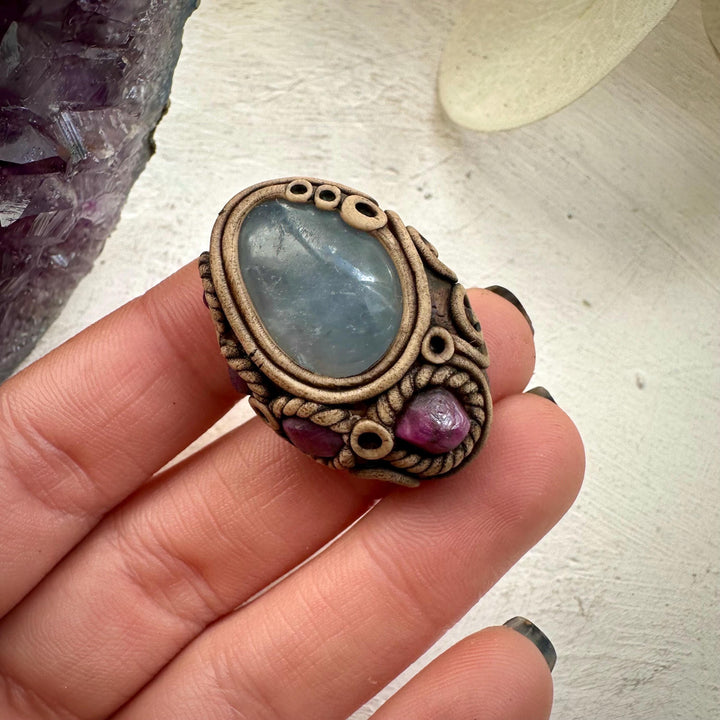 Celestite and Ruby Ring - FairyGardenGlow