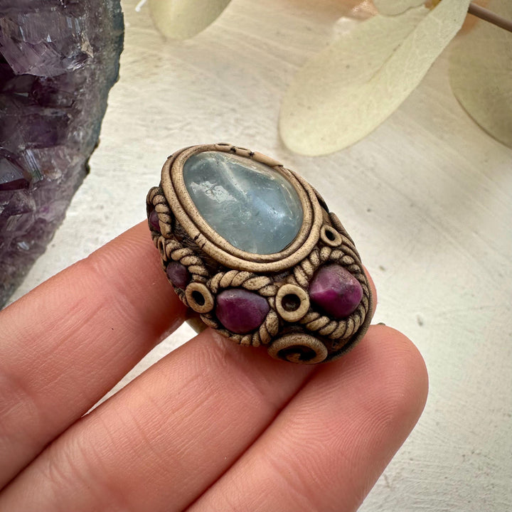 Celestite and Ruby Ring - FairyGardenGlow