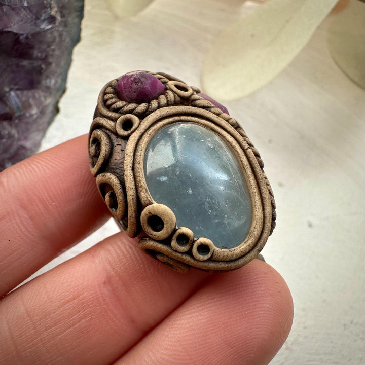 Celestite and Ruby Ring - FairyGardenGlow