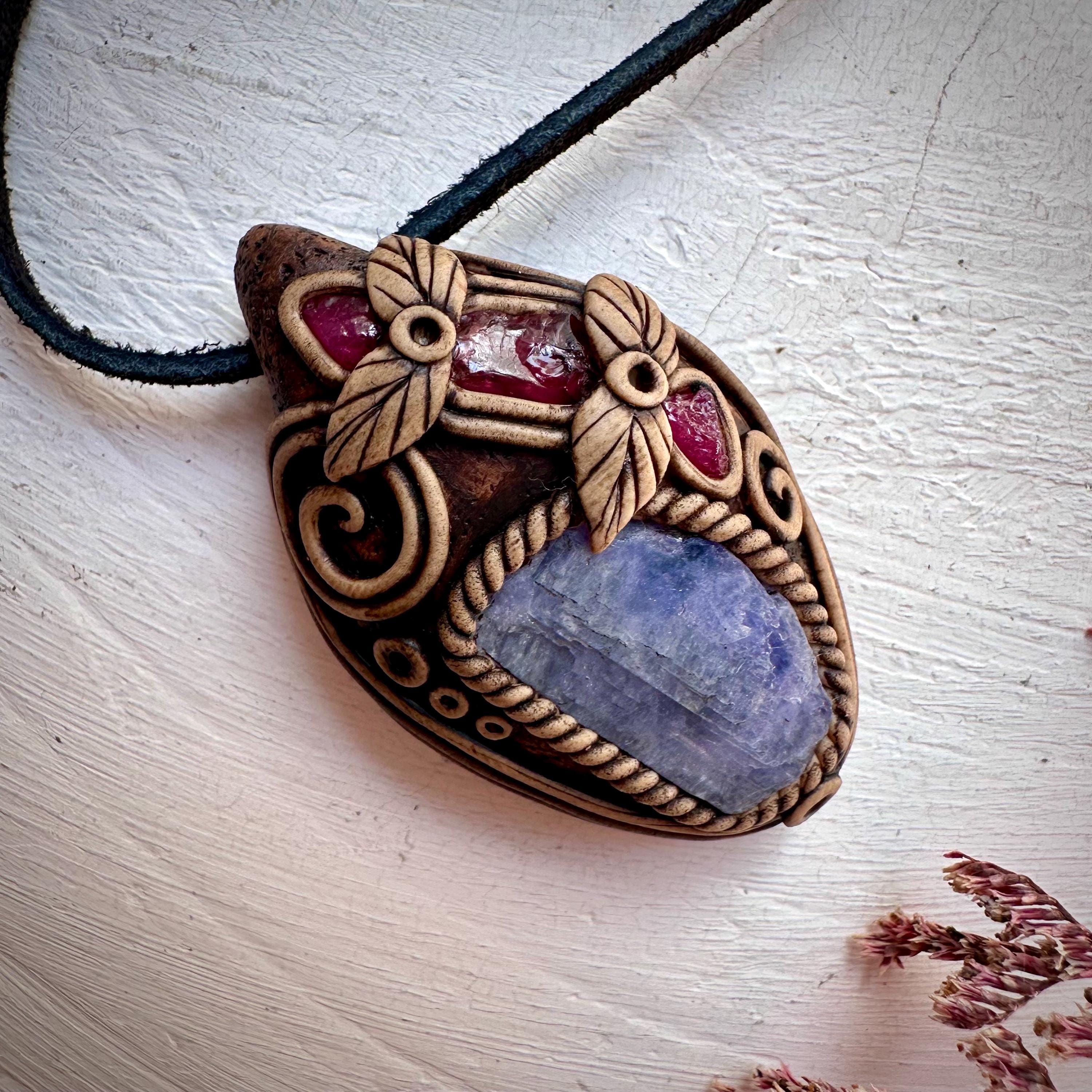 Tanzanite Rhodolite Garnet and Mozambique Ruby Pendant - FairyGardenGlow