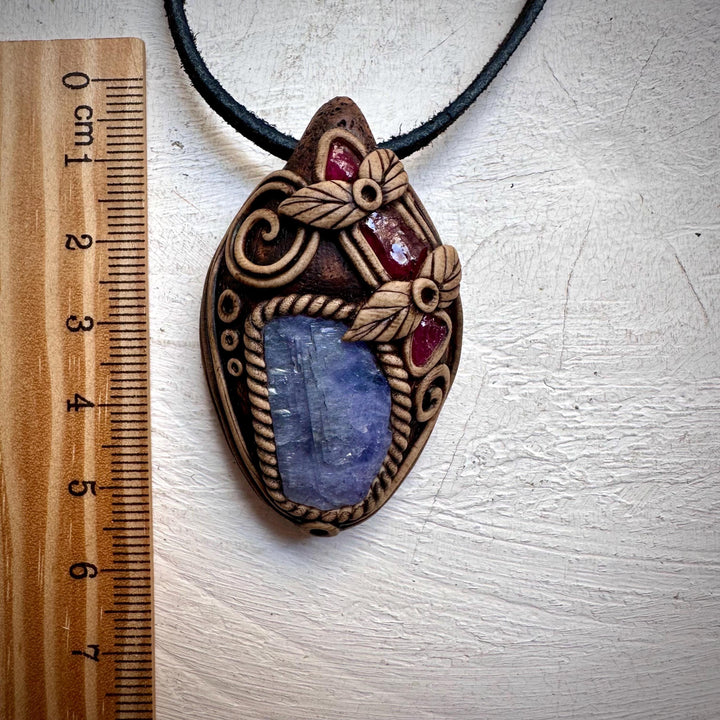 Tanzanite Rhodolite Garnet and Mozambique Ruby Pendant - FairyGardenGlow
