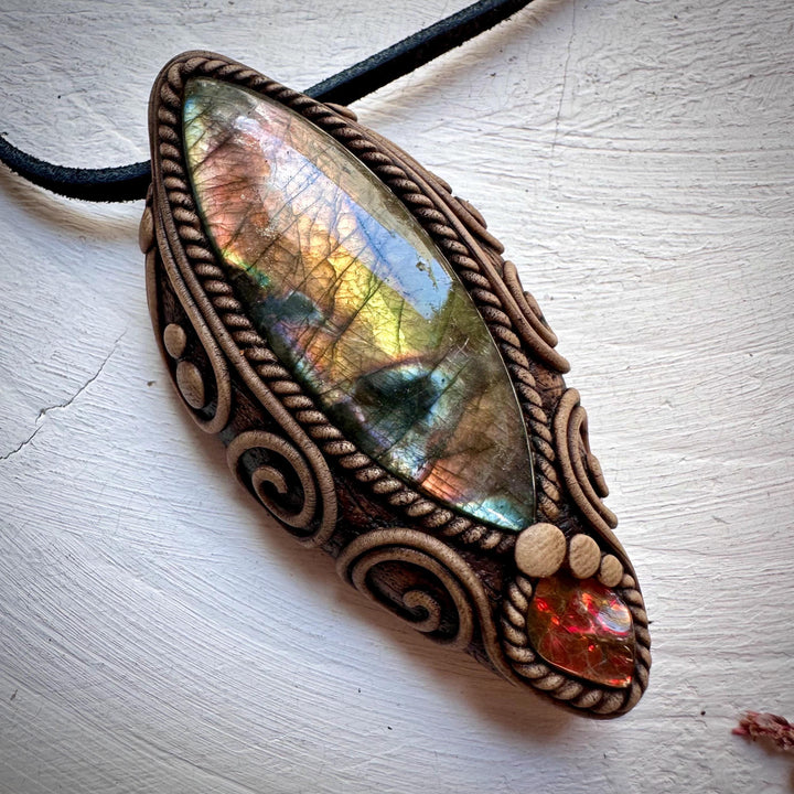Labradorite and Ammolite Necklace - FairyGardenGlow