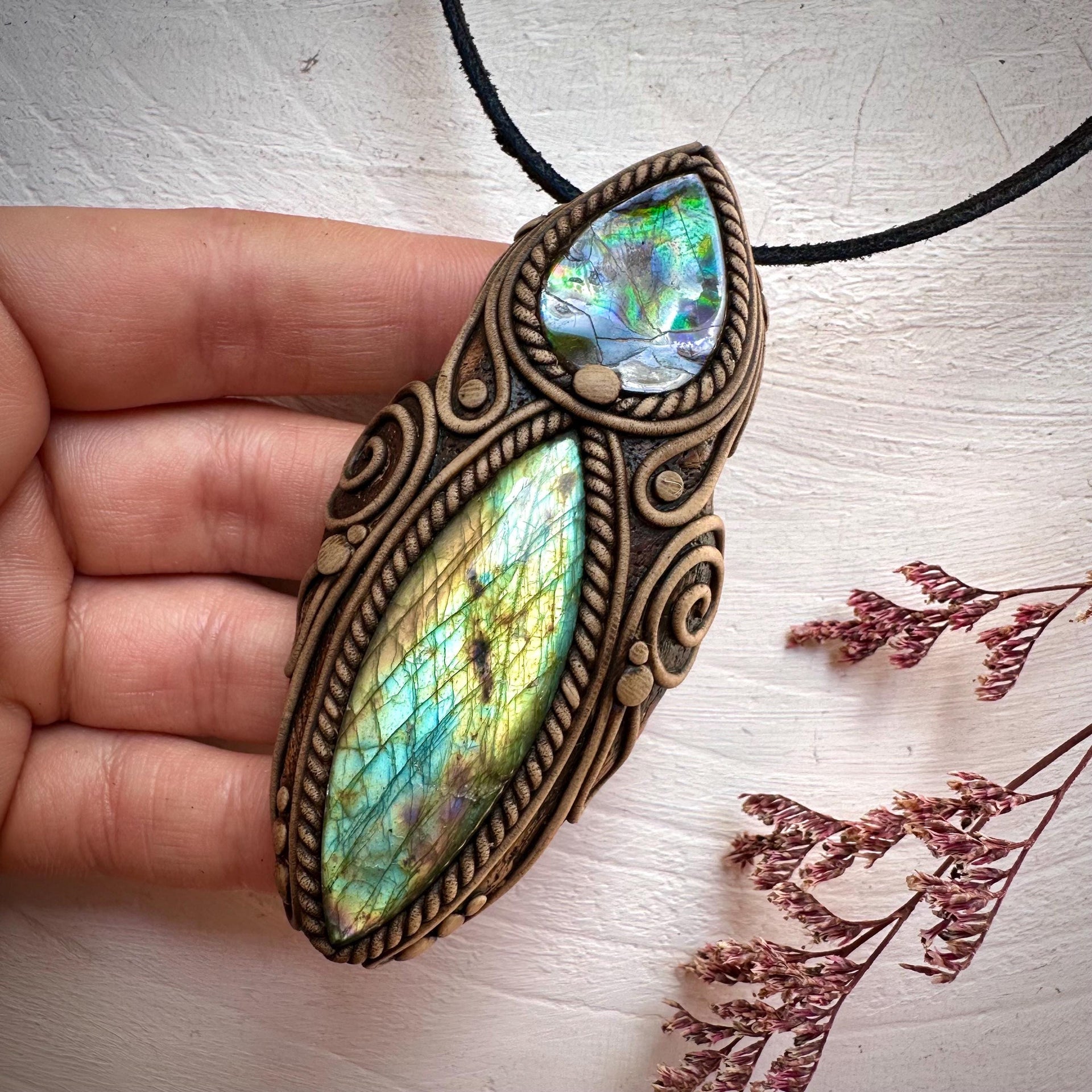 Labradorite and Ammolite Necklace - FairyGardenGlow