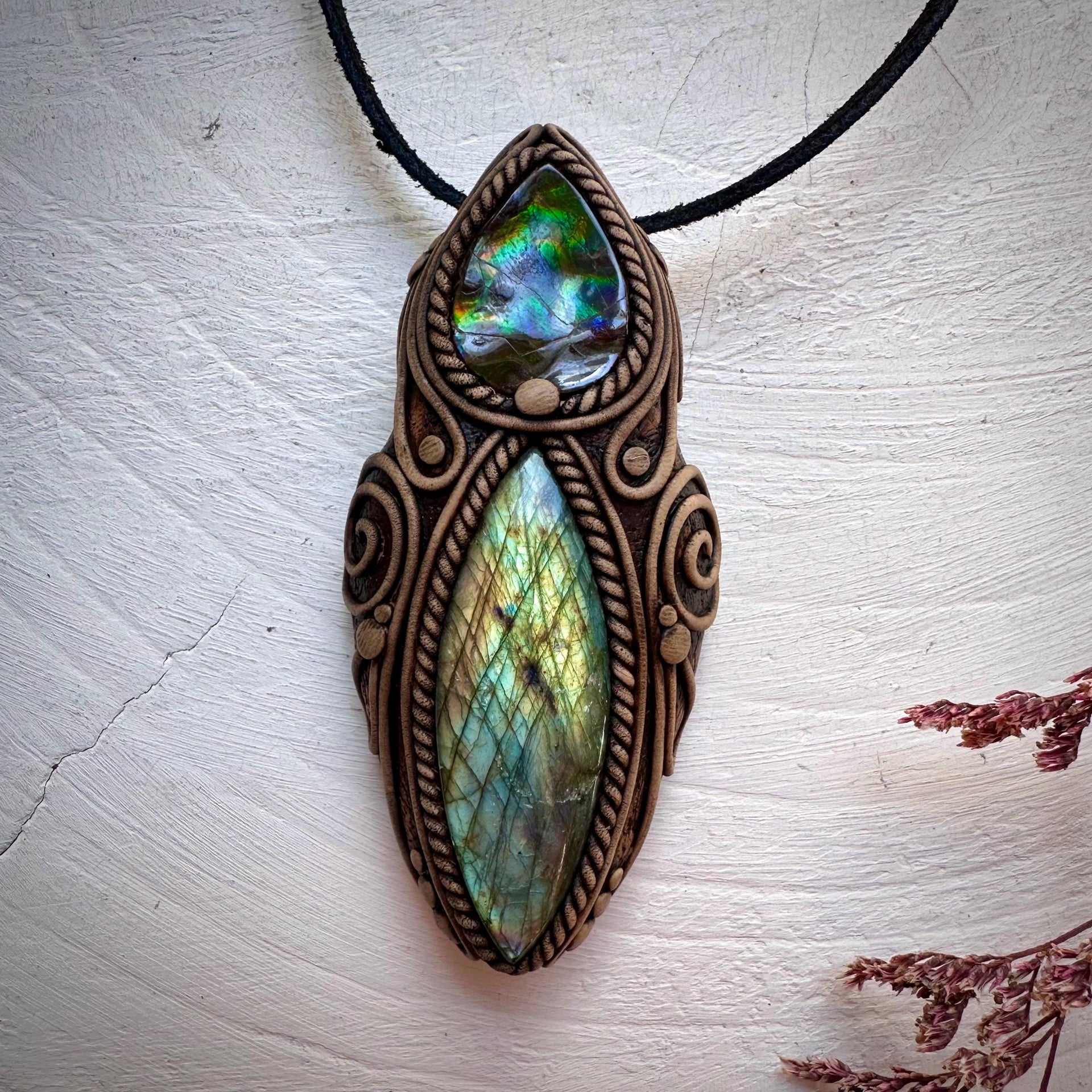 Labradorite and Ammolite Necklace - FairyGardenGlow